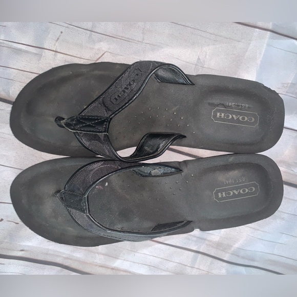 ☀️ Coach Jaicee Black Wedge Thong Flip Flops - Picture 6 of 10